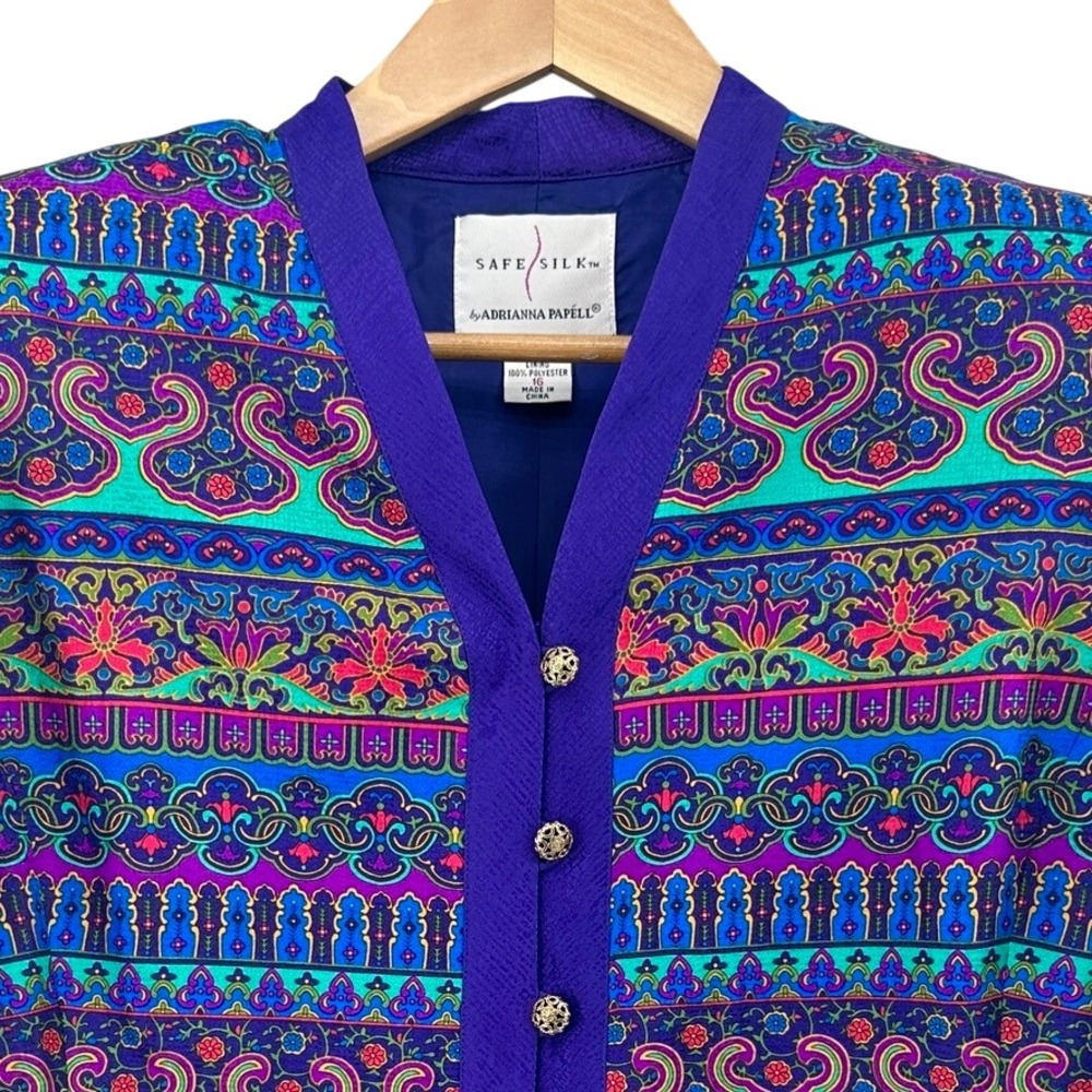 VTG Adrianna Papell Safe Silk Jacket DEADSTOCK Womens 16 Blue Purple Blazer NWT
